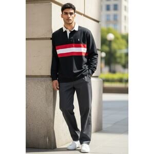 Vintage Polo Ralph Lauren Rugby Shirt XL Black Red Stripe 90s